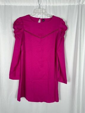 SHEIN Women's Pink Long Sleeve Dress with Ruched Shoulders, Size M
